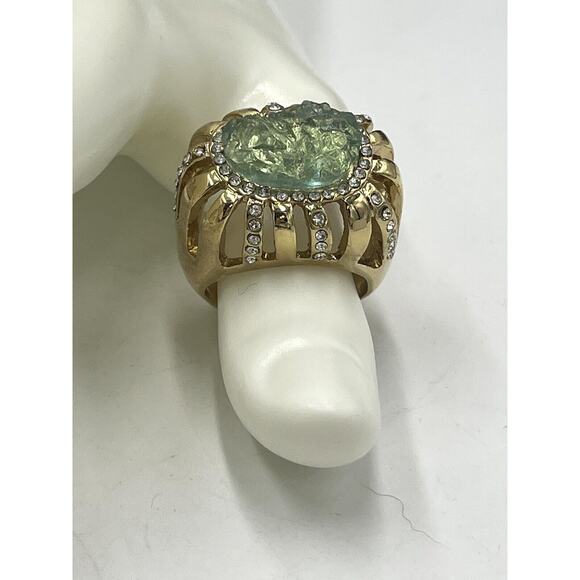 Kara Ross Goldtone Simulated Drusy & Crystal High Profile Gold Tone Ring Size 9 - Picture 2 of 12